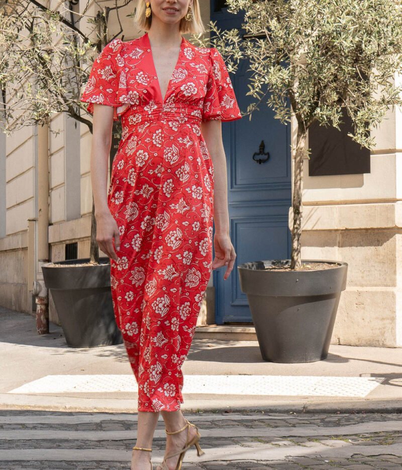 Robe longue à fleurs rouge
