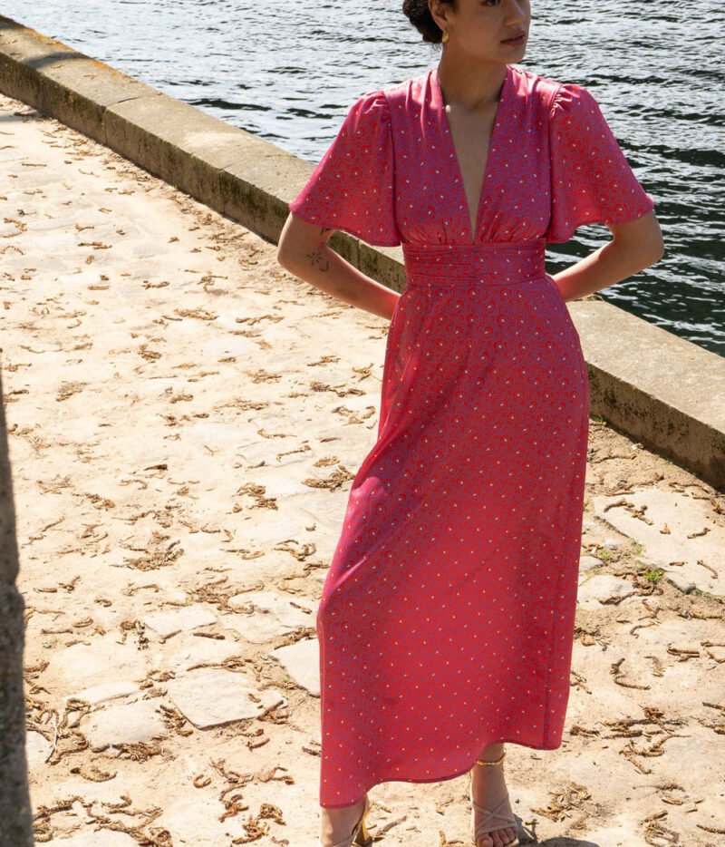 Robe longue à imprimé fuschia – Image 4
