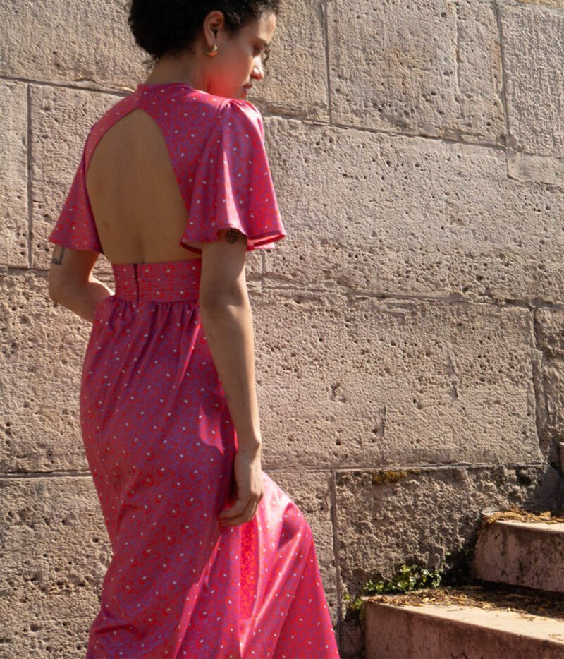Robe longue à imprimé fuschia – Image 3